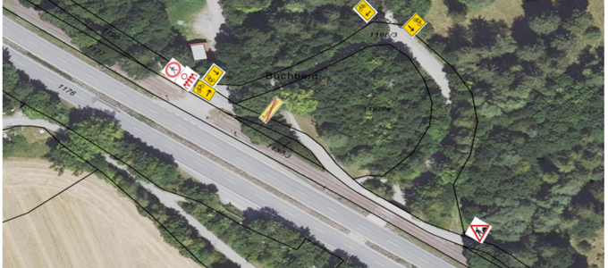 Der Verkehrszeichenplan zeigt die Route für die Umleitung Radfahrer Nummer 2. | © Stadt Wolfratshausen