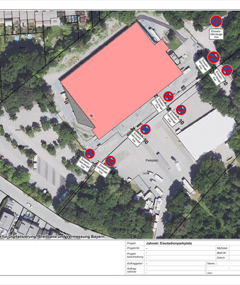 Beschilderungsplan zeigt die absoluten Haltverbote am Eisstadion | © Stadt Geretsried