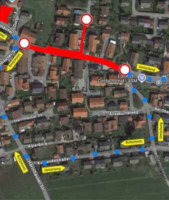 Straßenkarte zeigt die gesperrte Buchberger Straße und die Umleitung | © Stadt Geretsried