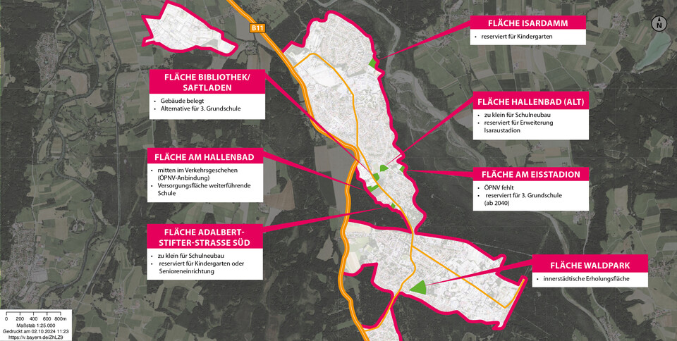 Karte von Geretsried mit verfügbaren Gemeinbedarfsflächen | © Stadt Geretsried